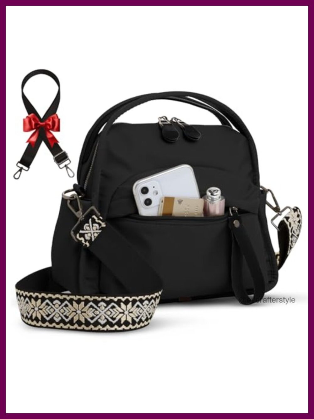 Nylon Top Handle Crossbody Bag for Women with 2 Adjustable Straps